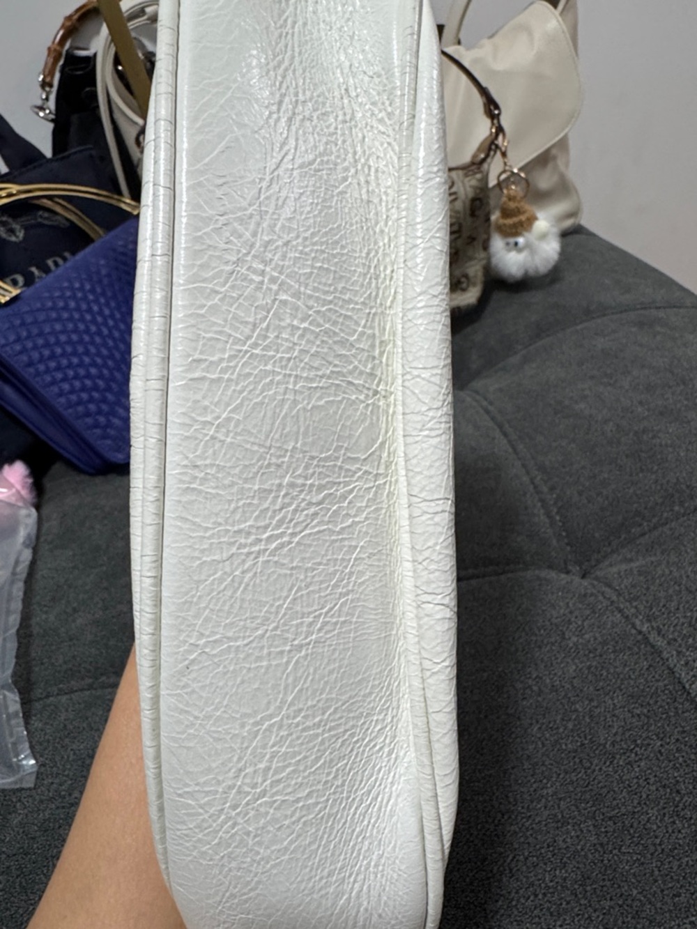 Balenciaga White Leather Stud-Accent Shoulder Bag - Picture 7 of 10